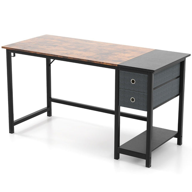Bureau d'ordinateur de 140 cm de long avec 2 tiroirs, crochet pour casque et compartiment de rangement