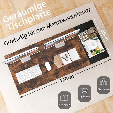 140 cm langer Schreibtisch mit 2 Schubladen &amp; Kopfhörerhaken &amp; Ablagefach Computertisch