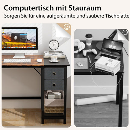 140 cm langer Schreibtisch mit 2 Schubladen &amp; Kopfhörerhaken &amp; Ablagefach Computertisch