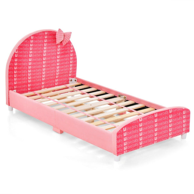 140 x 70 cm Kinderbett mit weichem Kopf- und Fußteil Lattenrost Babybett rosa Schleife