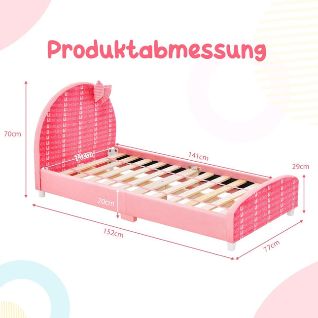 140 x 70 cm Kinderbett mit weichem Kopf- und Fußteil Lattenrost Babybett rosa Schleife