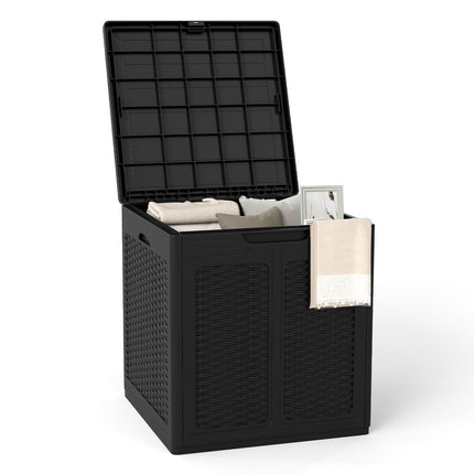 Coffre de rangement extérieur 145 L, résistant aux intempéries, design en rotin