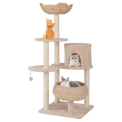 Arbre à chat avec niche à chat, perchoir et quenouilles, arbre à chat de 146 cm