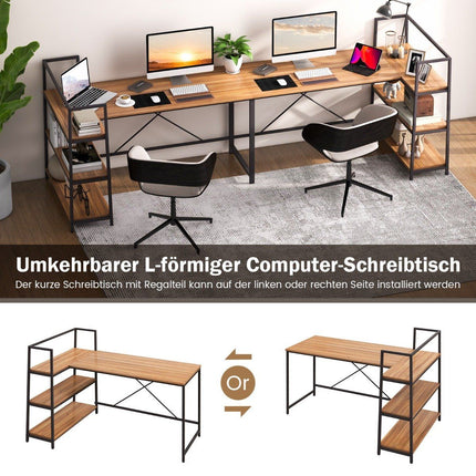 148 cm langer L-förmiger Computertisch mit offenen Regalen, platzsparender Schreibtisch für einen modernen Arbeitsplatz, Walnuss