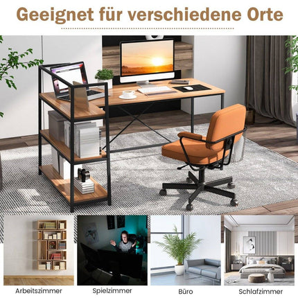 148 cm langer L-förmiger Computertisch mit offenen Regalen, platzsparender Schreibtisch für einen modernen Arbeitsplatz, Walnuss