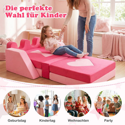 Canapé de jeu modulaire pour enfants, 14 pièces, ensemble en mousse souple, rose