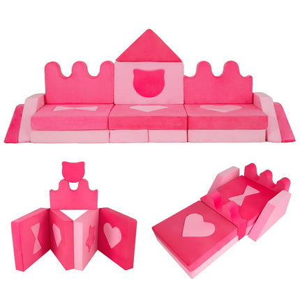 Canapé de jeu modulaire pour enfants, 14 pièces, ensemble en mousse souple, rose