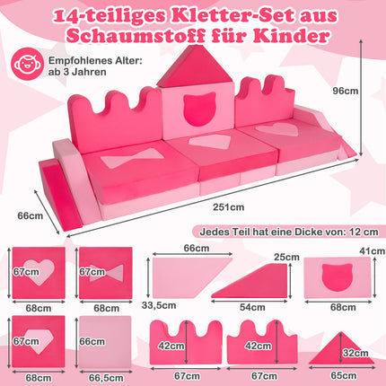Canapé de jeu modulaire pour enfants, 14 pièces, ensemble en mousse souple, rose