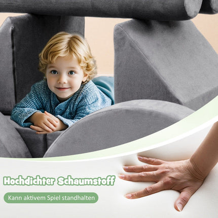 14-teiliges Modul-Kindersofa, Schaumstoff-Spielsofa, Bausteinsofa zum Klettern und Krabbeln, Grau