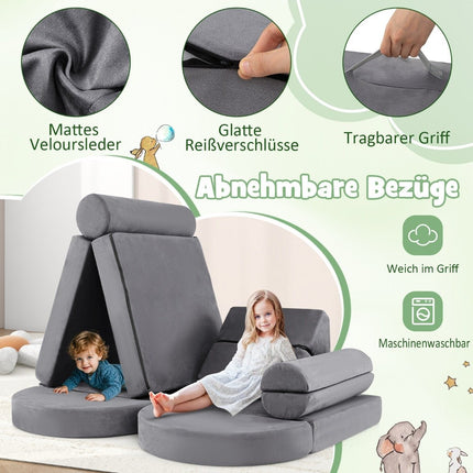 14-teiliges Modul-Kindersofa, Schaumstoff-Spielsofa, Bausteinsofa zum Klettern und Krabbeln, Grau