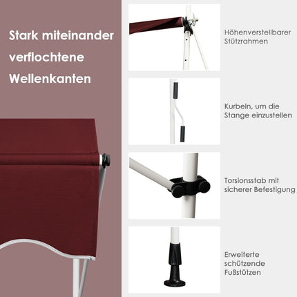 Store de balcon réglable 150 cm, résistant aux UV, rouge