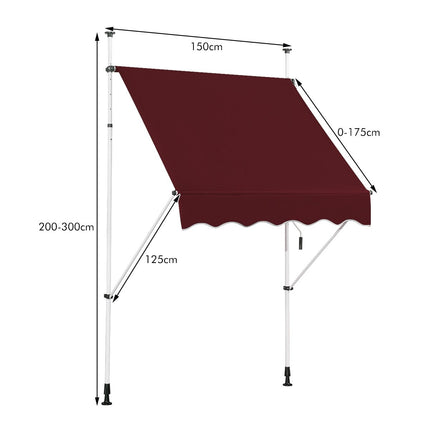 Store de balcon réglable 150 cm, résistant aux UV, rouge