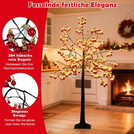 150 cm künstlicher Weihnachtsbaum mit LED-Beleuchtung und rotem Weihnachtsschmuck
