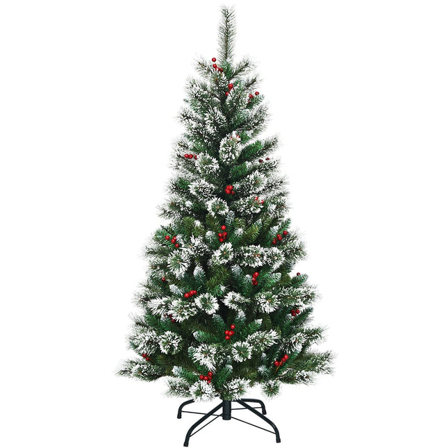 Sapin de Noël artificiel de 150 cm avec neige et baies rouges