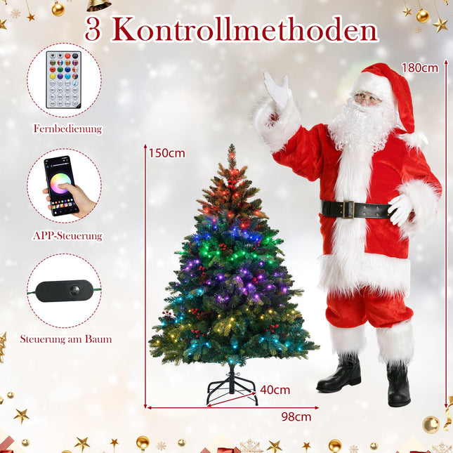 Sapin de Noël pré-illuminé de 150 cm avec lumières RGB et télécommande
