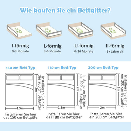 150 cm höhenverstellbares Bettgitter mit Anschlusszubehör Bettschutzlaken