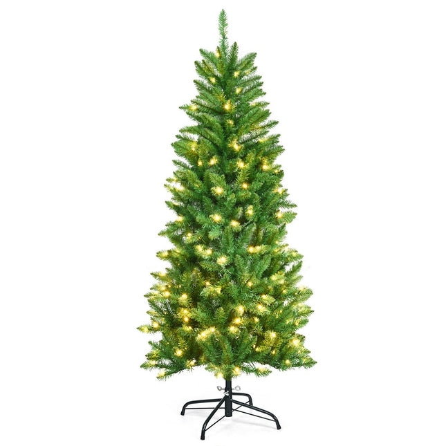 Sapin de Noël artificiel lumineux de 150 cm de haut avec des lumières vertes blanc chaud