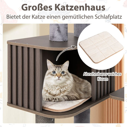 151 cm Katzenkratzbaum mit Höhle, Kratzstämmen & Spielzeug