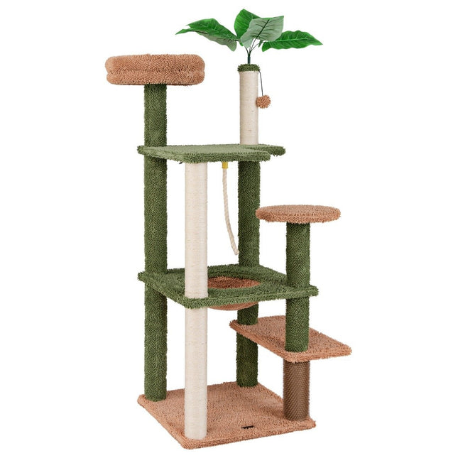 Arbre à chat de 152 cm de haut pour chat domestique, tour à chat à plusieurs étages avec poteaux en sisal