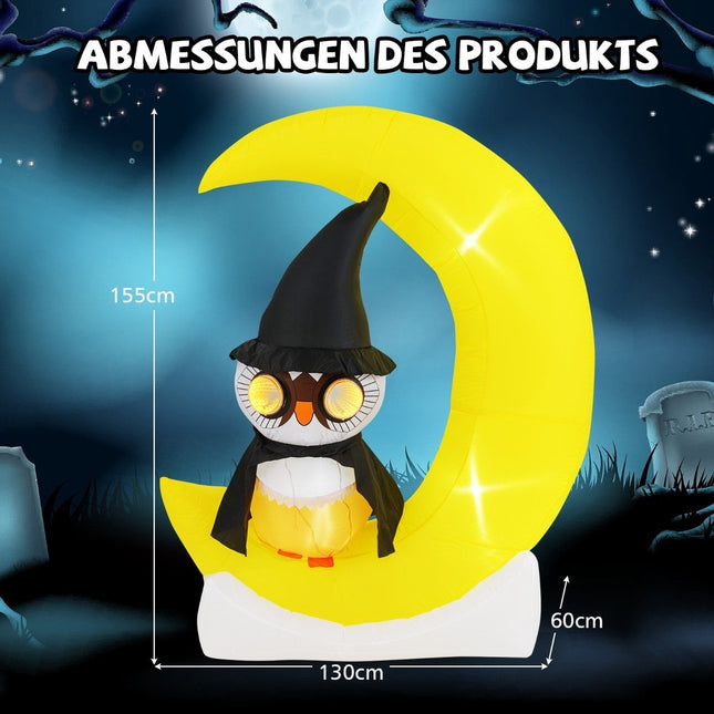 Hiboux gonflables LED de 155CM debout sur la lune, décoration terrible d'halloween