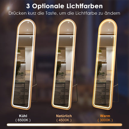 155 cm Ganzkörperspiegel mit goldenem Aluminiumrahmen &amp; explosionsgeschützter Folie Standspiegel