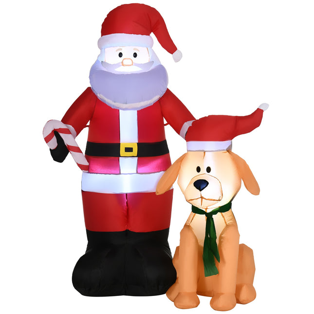 Aufblasbarer 157cm Weihnachtsmann mit Hund, LED-Beleuchtung, wasserdicht