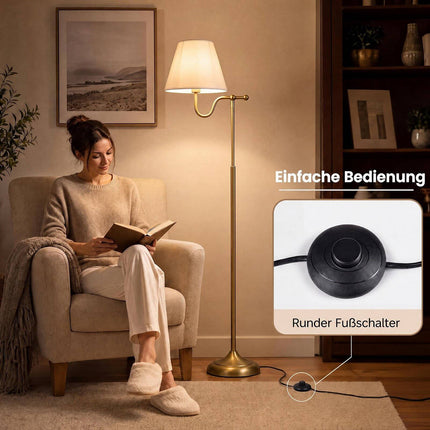 158 cm Stehlampe mit Stoffschirm und Fußschalter