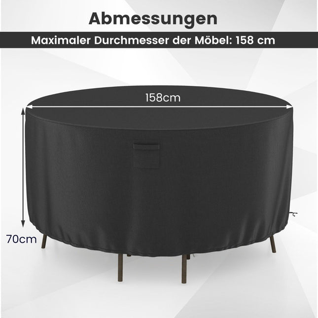 Housse pour salon de terrasse ronde Ø 158 cm avec fentes d'aération & boucles & cordons noir