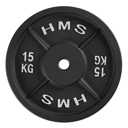15 kg Hantelscheibe aus Gusseisen, 31 mm Loch, schwarz