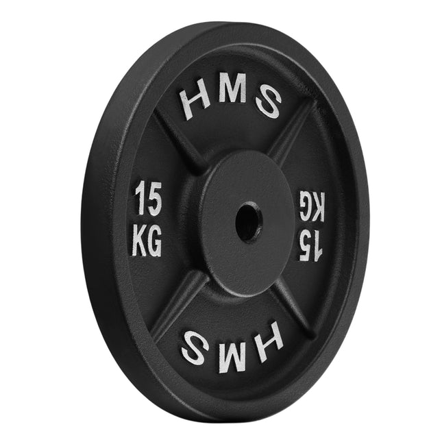 15 kg Hantelscheibe aus Gusseisen, 31 mm Loch, schwarz