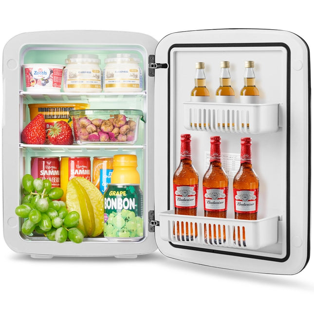 Mini réfrigérateur 2 en 1 de 15 L, fonction refroidissement et chauffage, congélateur portable, refroidisseur de boissons, 38 cm x 33 cm x 27 cm, blanc, classe énergétique E