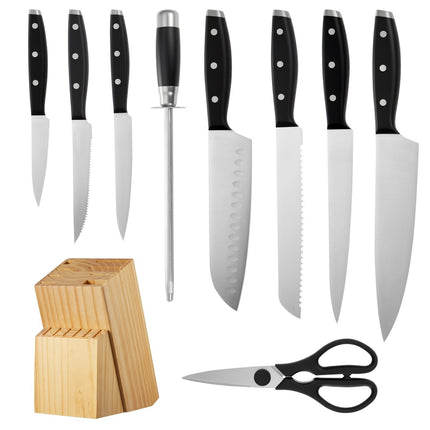 15-Piece Kitchen Knife Set with Block and Sharpener