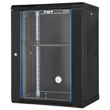 15U Wall Mount Network Rack Cabinet, 18-Inch Deep, Locking Glass Door