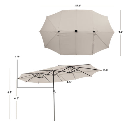 Parasol de terrasse double face de 4,5 m, 48 LED solaires, beige