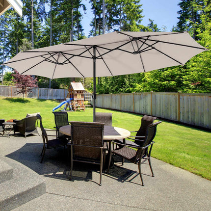 Parasol de terrasse double face de 4,5 m, 48 LED solaires, beige