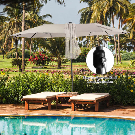 Parasol de terrasse double face de 4,5 m, 48 LED solaires, beige