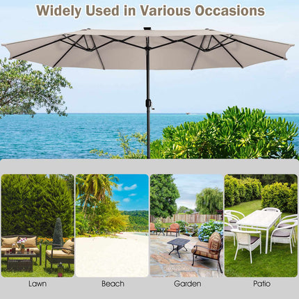 Parasol de terrasse double face de 4,5 m, 48 LED solaires, beige