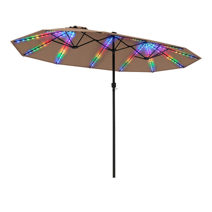 Parasol de terrasse double face de 4,5 m, éclairage solaire LED, marron