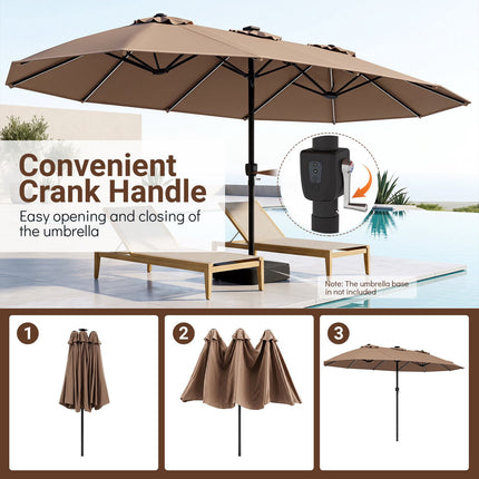 Parasol de terrasse double face de 4,5 m, éclairage solaire LED, marron