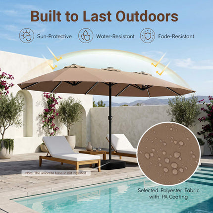 Parasol de terrasse double face de 4,5 m, éclairage solaire LED, marron