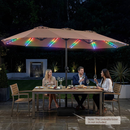 Parasol de terrasse double face de 4,5 m, éclairage solaire LED, marron