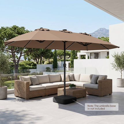 Parasol de terrasse double face de 4,5 m, éclairage solaire LED, marron