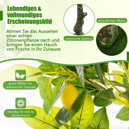 160 cm Künstlicher Zitronenbaum mit Topf &amp; 27 Zitronen Limettenbaum Kunstpflanze Zitruspflanze