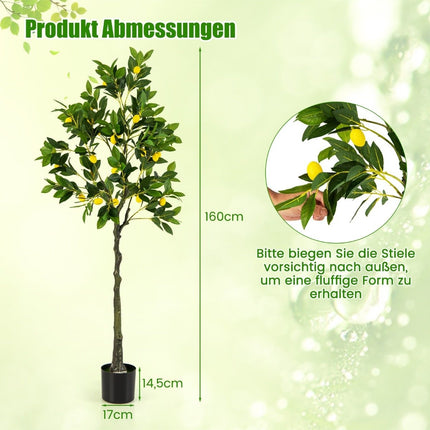 160 cm Künstlicher Zitronenbaum mit Topf &amp; 27 Zitronen Limettenbaum Kunstpflanze Zitruspflanze