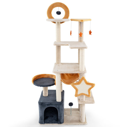 Arbre à chat de 160 cm avec poteaux en sisal et niche à plusieurs niveaux
