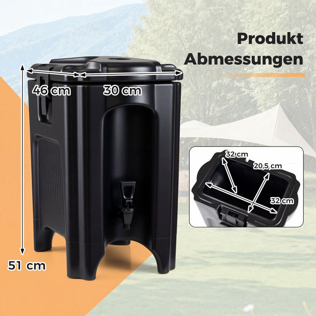 16,5L Isolierter Getränkespender mit Zapfhahn, Schwarz