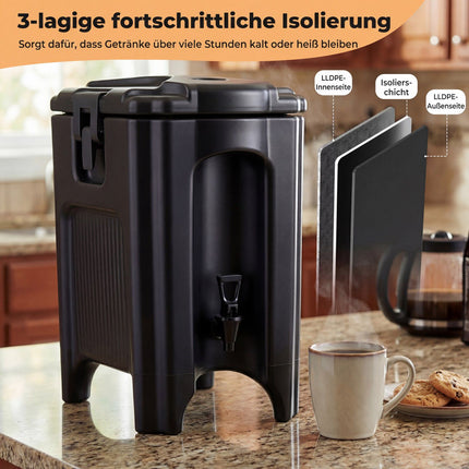 16,5L Isolierter Getränkespender mit Zapfhahn, Schwarz