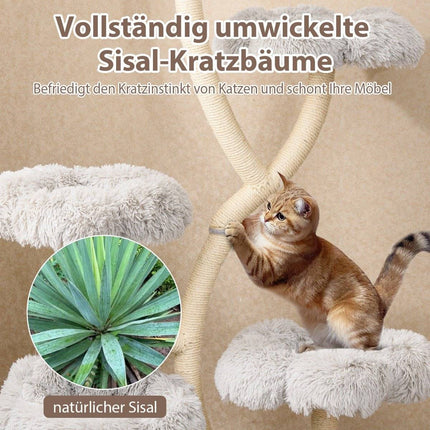 165cm Kratzbaum mit Sisalstämmen & 4 Plattformen, Grau
