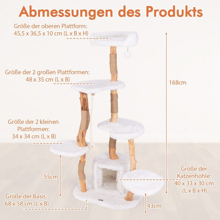 Arbre à chat de 168 cm avec plateformes, grotte et poteaux en sisal