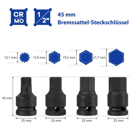 16-teiliger Steckschlüsselsatz aus Stahl mit 1/2"-Antrieb und Koffer